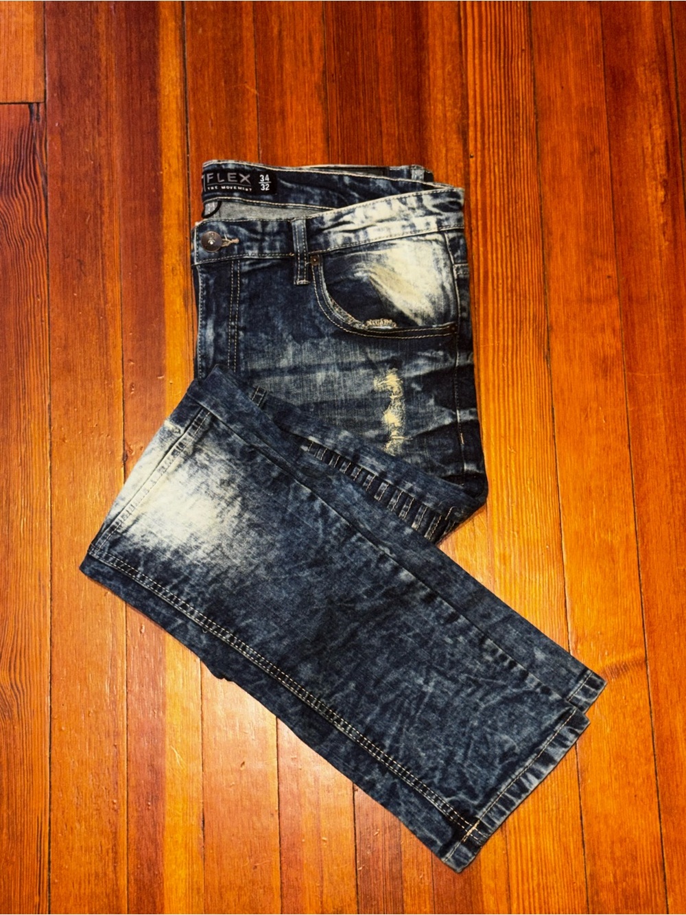 South Pole Men’s Slim Straight Flex Acid Washed Denim Jeans - Dark Blue
